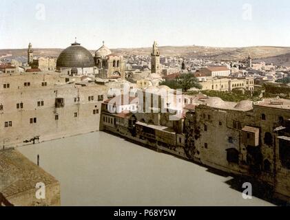 Colour photograph of Hezekiah's Pool in the Christian Quarter of the Old City of Jerusalem. Dated 1890 Stock Photo