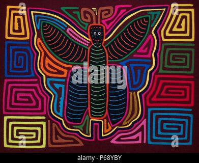 Mola textile by Kuna Indian artist, depicting an invertebrate animal. From the San Blas Archipelago, Panama. Reverse applique design worn on female blouse. A butterfly Stock Photo