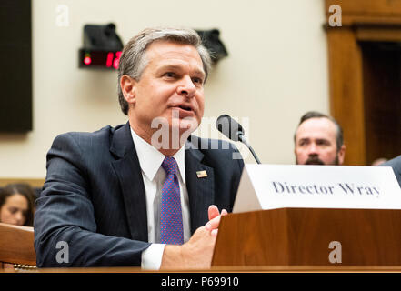 Christopher A. Wray, Director of the Federal Bureau of Investigation, at the House Judiciary Committee in the Rayburn Building at the US Capitol. Stock Photo