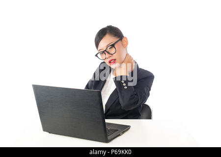 Business young woman suffering from ache pain  isolated on white background. Stock Photo