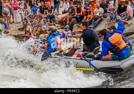 Rafters on Arkansas River, passing through Fibark river festival; Salida; Colorado; USA Stock Photo