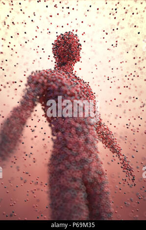 3D illustration. Human body shaped with colored molecules in a science concept image.