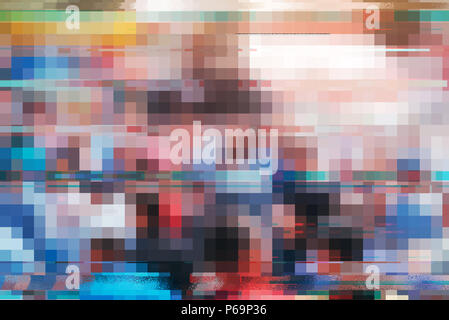 General data protection regulation GDPR concept. Blurry crowd of people on the street with glitch effect as if they were recorded with surveillance cc Stock Photo