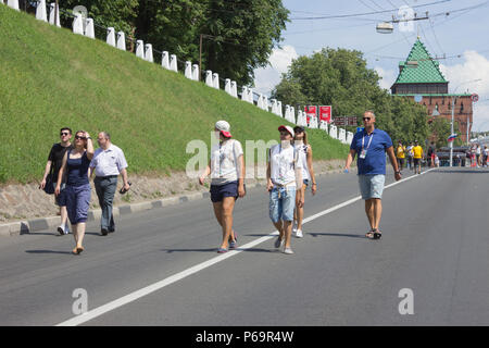 Nizhny Novgorod, Russia - June 24, 2018: It one of cities of the World Cup 2018 in Russia. Many of city's roads are open for hiking fans Stock Photo