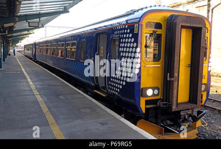 Scot Rail train, Carlisle to Glasgow via Dumfries, at platform One, North West England, UK,