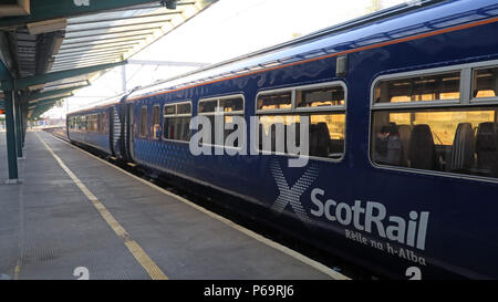 Scot Rail train, Carlisle to Glasgow via Dumfries, at platform One, North West England, UK, Stock Photo
