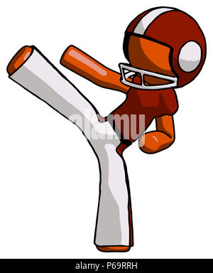 Orange football player man ninja kick left. Stock Photo