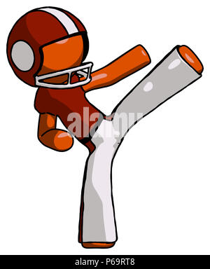 Orange football player man ninja kick right. Stock Photo