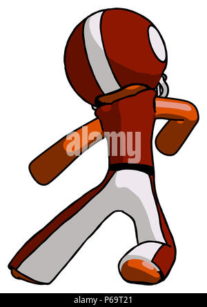 Orange football player man karate defense pose left. Stock Photo