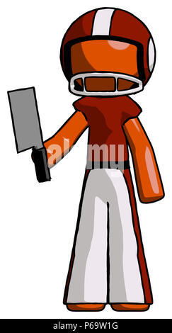 Orange football player man holding meat cleaver. Stock Photo