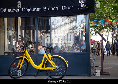 Cafe on Rue des Archives in Marais District of Paris, France Stock Photo