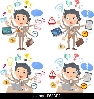 A set of businessman who perform multitasking in the office.There are things to do smoothly and a pattern that is in a panic.It's vector art so it's e Stock Vector