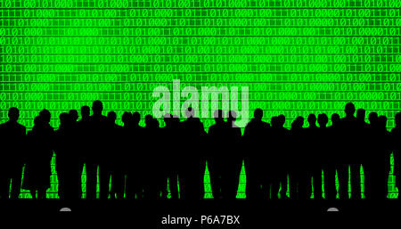 an image of business people on binary code background Stock Photo