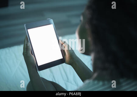 Woman Holding Tablet PC At Night Mockup Stock Photo