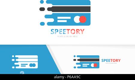 Vector fast credit card logo combination. Speed gift symbol or icon. Unique discount and quick logotype design template. Stock Vector