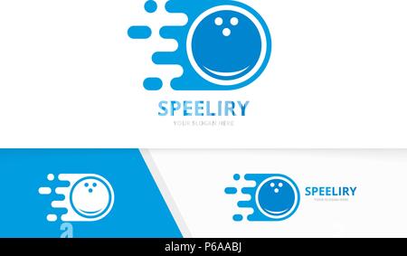 Vector fast bowling logo combination. Speed game symbol or icon. Unique kegling and quick logotype design template. Stock Vector