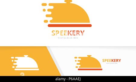 Vector fast dish logo combination. Speed plate symbol or icon. Unique kitchen and quick logotype design template. Stock Vector