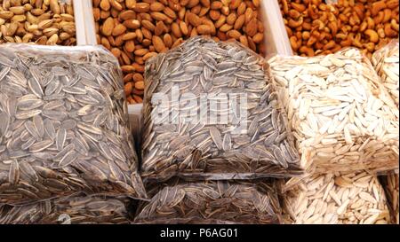 Dried Seeds and nuts on a Turkish market Stock Photo