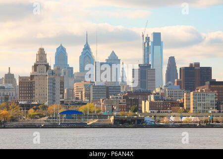 View of the Philadelphia skyline from Camden New Jersey side of the Delaware River. Stock Photo