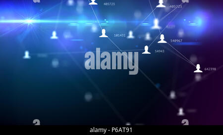 a lot of connections between avatars of men and women and numbers of relationships, social network abstract illustration Stock Photo