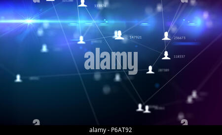 a lot of connections between avatars of men and women and numbers of relationships, social network abstract illustration Stock Photo