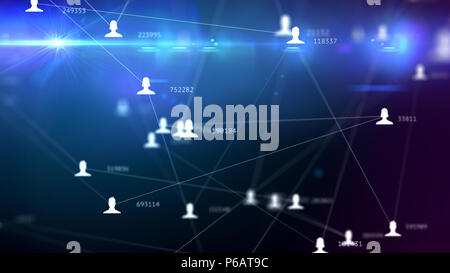 a lot of connections between avatars of men and women and numbers of relationships, social network abstract illustration Stock Photo