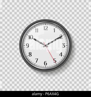 Round Quartz Analog Wall Clock. Minimalistic Modern Office Clock. Clock Face with Arabic numerals. Realistic Vector Art Stock Vector