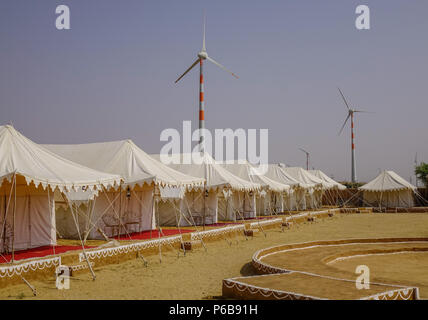 Luxury camping tents on Thar Desert in Jaisalmer, India. Stock Photo