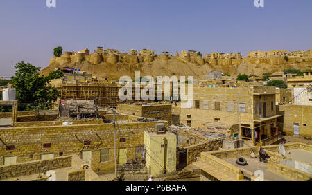 Buildings in Jaisalmer Fort. Jaisalmer is a former medieval trading center and a princely state in Rajasthan. Stock Photo