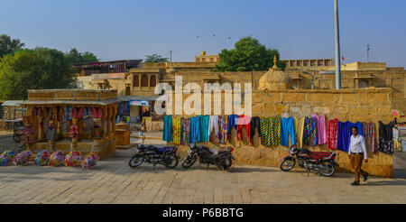 Jaisalmer, India - Nov 8, 2017. Souvenir shops at Jaisalmer Fort. Jaisalmer is a former medieval trading center and a princely state in Rajasthan. Stock Photo