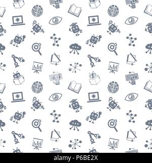 Digital vector aritificial intelligence self learning icon set, seamless pattern Stock Vector
