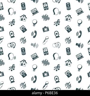 Digital vector voice control user interface and artificial intelligence icon set, seamless pattern Stock Vector