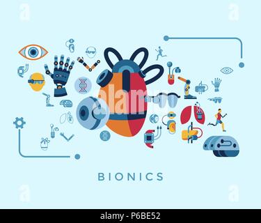 Digital vector bionics and artificial intelligence icon set infographics Stock Vector