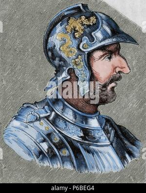 Walia or Valia. King of the Visigoths from 415-419. Engraving. Colored. Stock Photo