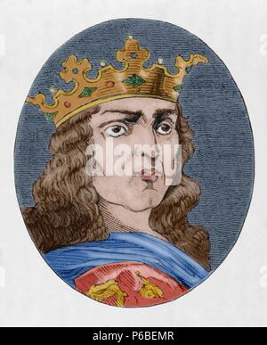 Ferdinand IV of Castile 'El Emplazado' The Summoned (1285-1312). King of Castile (1295-1312) and Leon and Galicia 1301-1312. Engraving. Colored. Stock Photo