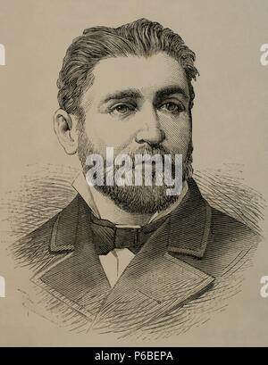 Aureliano Linares Rivas (1841-1903). Spanish politician. Engraving by Badillo in The Spanish and American Illustration, 1883. Stock Photo