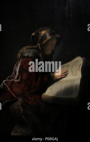 Rembrandt Harmenszoon van Rijn (1606-1669). Dutch painter. An Old Woman Reading, Probably the Prophetess Hannah, 1631. Rijksmuseum. Amsterdam. Holland. Stock Photo