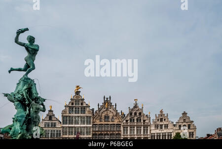 Beautiful view of the Brabo Fountain in the Grote Market, Antwerp, Belgium Stock Photo