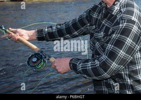Fly fishing on the river spey in Scotland near Grantown on Spey Stock Photo
