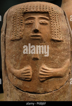 Human shaped sarcophagus 13th century BCE found in the coastal of Deir El Balah Gaza strip displayed at the Archeology Wing of the Israel Museum in West Jerusalem Israel Stock Photo