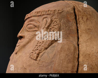 Human shaped sarcophagus 13th century BCE found in the coastal of Deir El Balah Gaza strip displayed at the Archeology Wing of the Israel Museum in West Jerusalem Israel Stock Photo