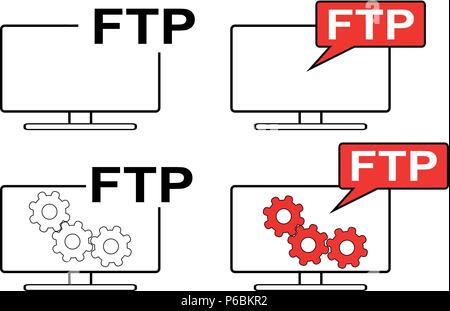 Icon set - Computer monitor with FTP Stock Vector