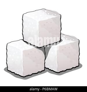 Pile of sugar cubes of refined sugar isolated on white background. Vector cartoon close-up illustration. Stock Vector
