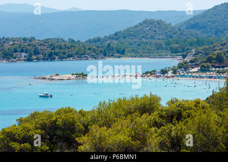 Lagonisi beach, Sithonia, Halkidiki, Greece. Summer Aegean Sea coast landscape Stock Photo