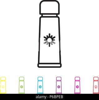Tanning lotion or cream vector line icon. Summer holidays and travel symbol. Stock Vector