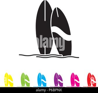 Surf boards at the beach vector icon. Summer holidays and water sports symbol. Stock Vector