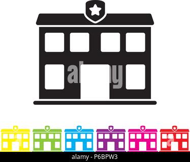 Police station glyph icon vector. Law enforcement and criminal justice symbol. Stock Vector
