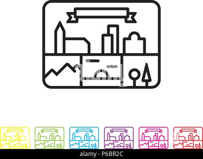 Picture postcard vector line icon. Summer holidays and travel symbol. Stock Vector