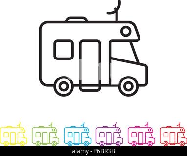 Motorhome vector line icon. Summer holidays and travel symbol. Stock Vector