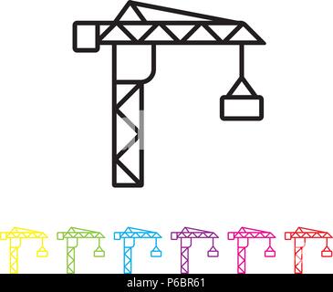 Construction crane vector line icon. Construction industry symbol. Stock Vector
